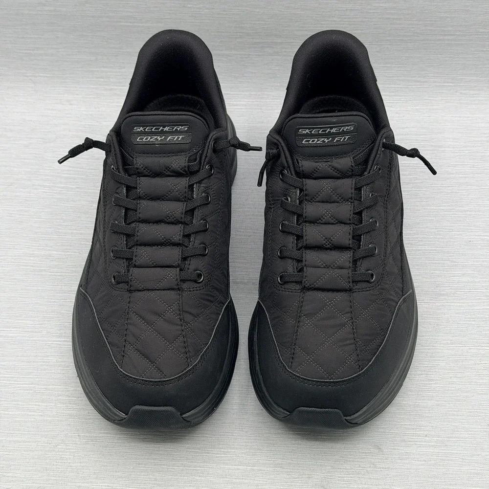 Skechers Cozy Fit Men's 11 Wide 2E Slip Ins Shoes Black Quilted No Tie Walking